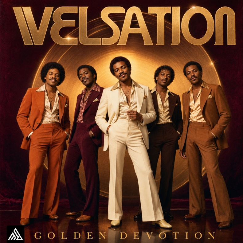 Pochette bordeaux et dorée de l’album Golden Devotion de Velsation